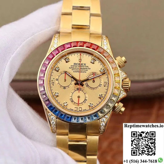 Rolex Daytona Cosmograph Rainbow 116598Rbow Bl Factory Gold Dial-Rep Time Watches