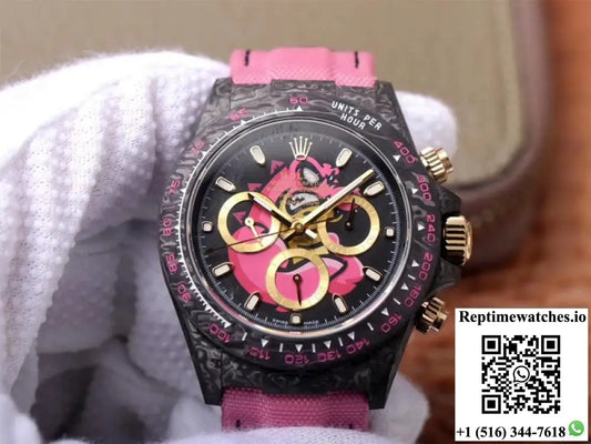 Rolex Daytona Cosmos Chronograph Carbon Fiber Edition Pink Exploded Dragon Dial AI Factory