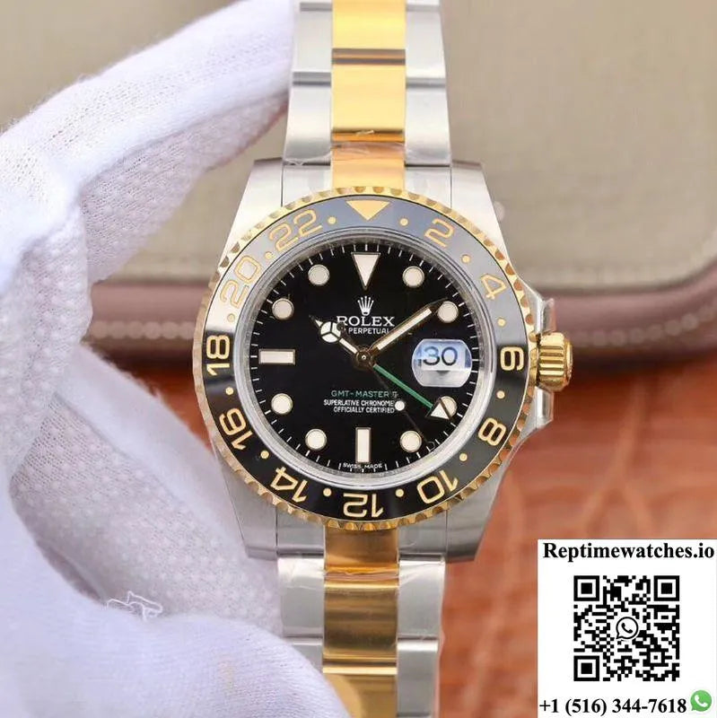 Rolex Gmt Master Ii 116713Ln Ew Factory Yellow Gold Bezel-Rep Time Watches