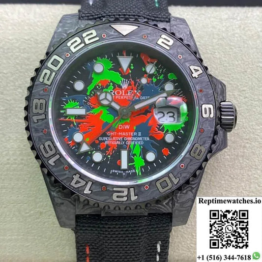 Rolex Gmt-Master Ii Diw Carbon Fiber Color Dial Black Fabric Strap-Rep Time Watches