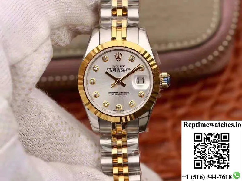 Rolex Lady Datejust 18K Gold 28Mm Silver Dial-Rep Time Watches