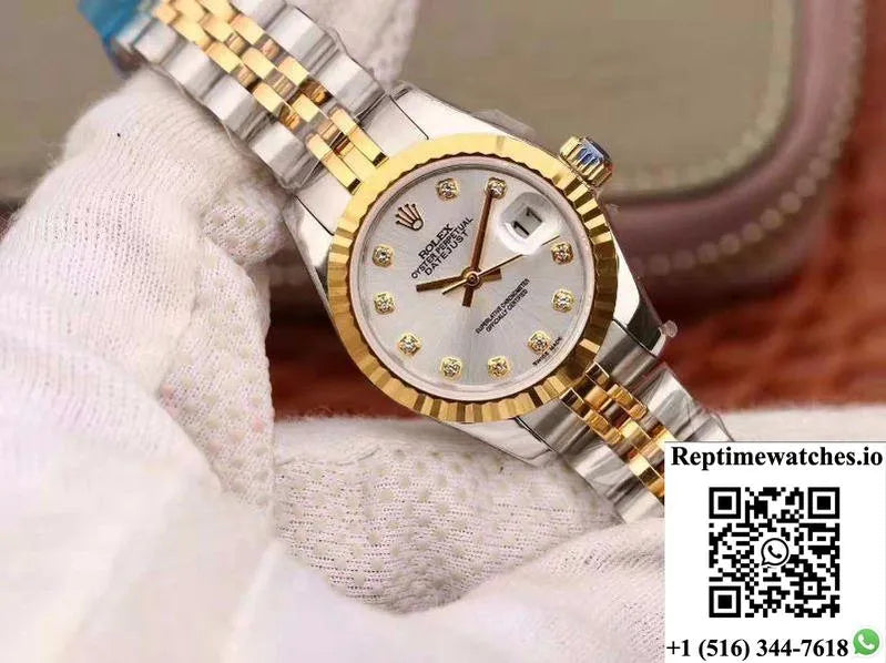 Rolex Lady Datejust 18K Gold 28Mm Silver Dial-Rep Time Watches