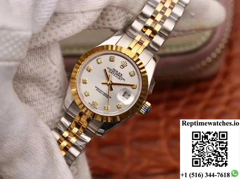 Rolex Lady Datejust 18K Gold 28Mm Silver Dial-Rep Time Watches