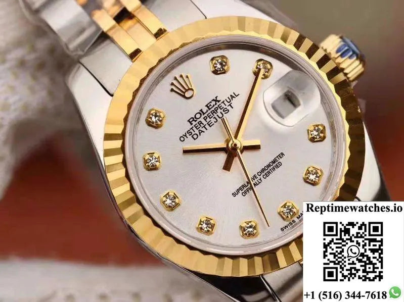 Rolex Lady Datejust 18K Gold 28Mm Silver Dial-Rep Time Watches