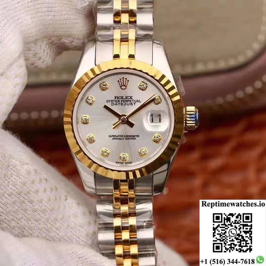 Rolex Lady Datejust 18K Gold 28Mm Silver Dial-Rep Time Watches