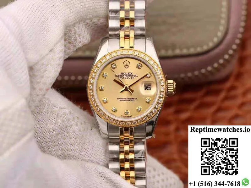 Rolex Lady Datejust 18K Gold Plating 28Mm Gold Dial-Rep Time Watches