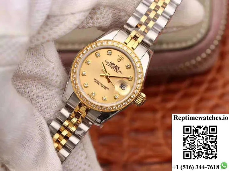 Rolex Lady Datejust 18K Gold Plating 28Mm Gold Dial-Rep Time Watches