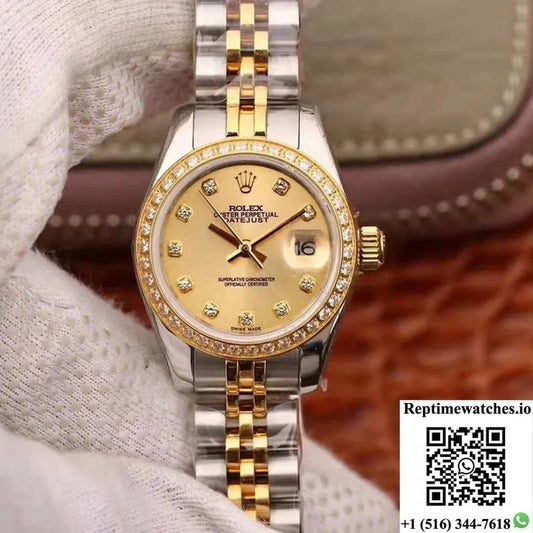Rolex Lady Datejust 18K Gold Plating 28Mm Gold Dial-Rep Time Watches