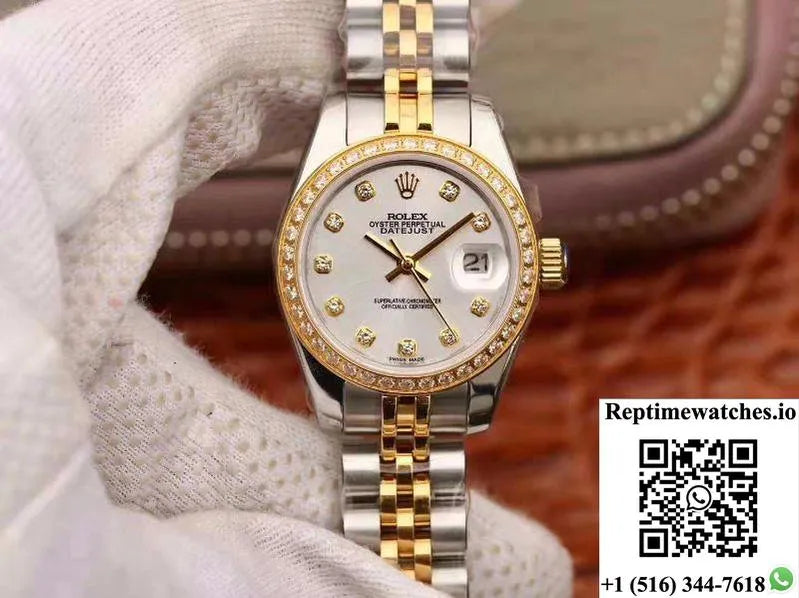 Rolex Lady Datejust 18K Yellow Gold 28Mm Silver Dial-Rep Time Watches