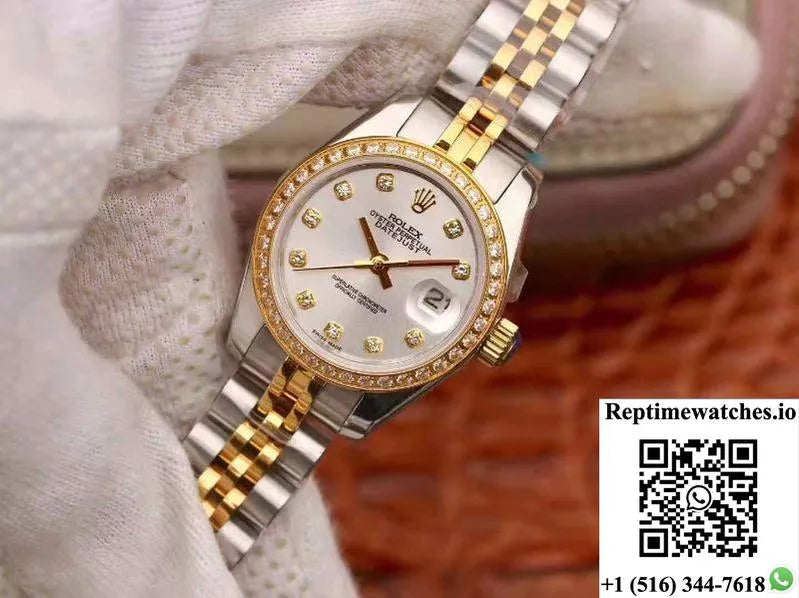 Rolex Lady Datejust 18K Yellow Gold 28Mm Silver Dial-Rep Time Watches
