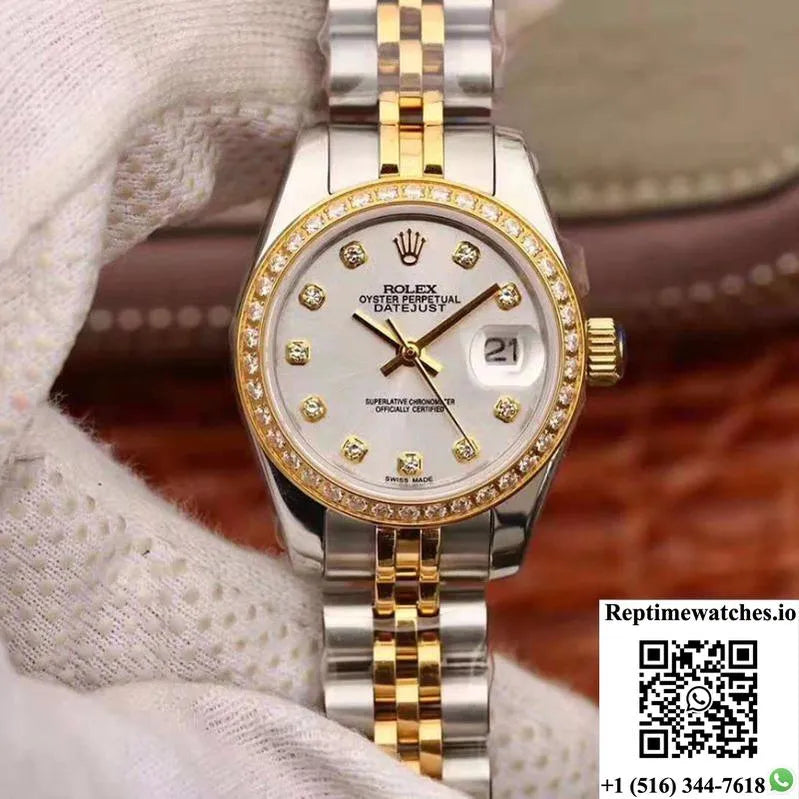Rolex Lady Datejust 18K Yellow Gold 28Mm Silver Dial-Rep Time Watches