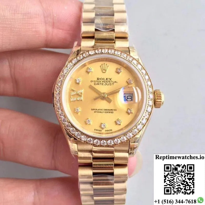 Rolex Lady Datejust 279138Rbr 28Mm Yellow Gold Champagne Dial-Rep Time Watches