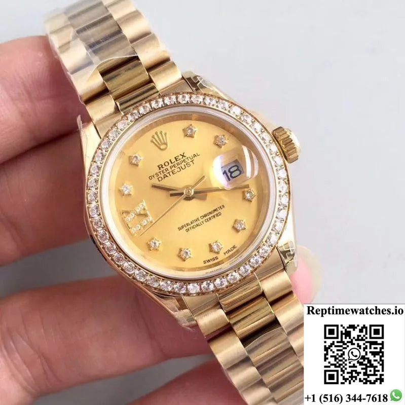 Rolex Lady Datejust 279138Rbr 28Mm Yellow Gold Champagne Dial-Rep Time Watches