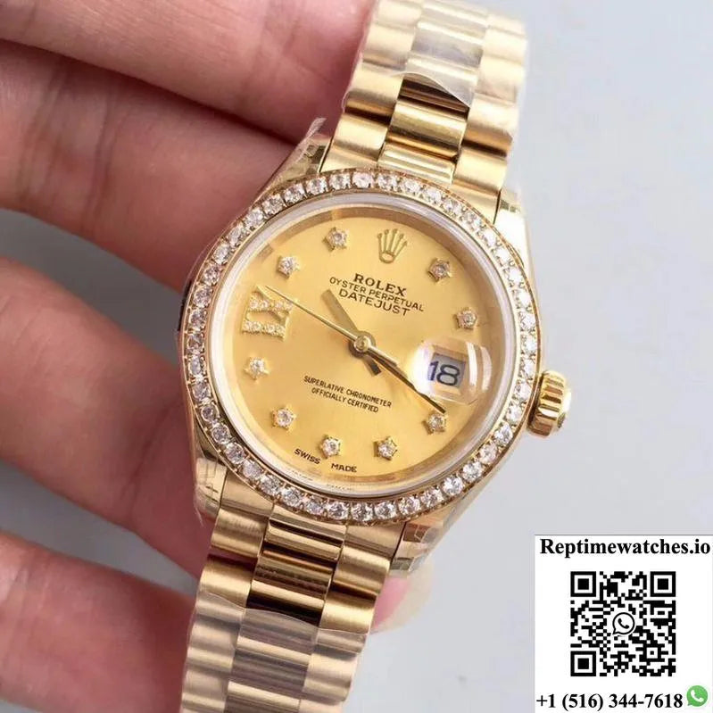Rolex Lady Datejust 279138Rbr 28Mm Yellow Gold Champagne Dial-Rep Time Watches