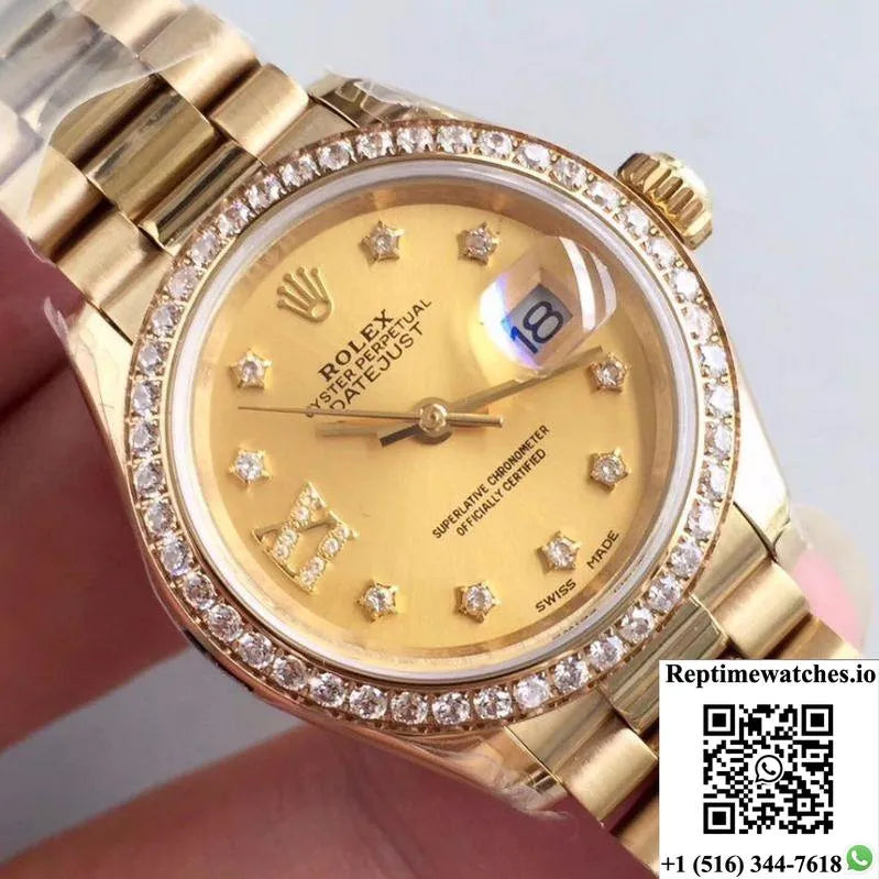 Rolex Lady Datejust 279138Rbr 28Mm Yellow Gold Champagne Dial-Rep Time Watches