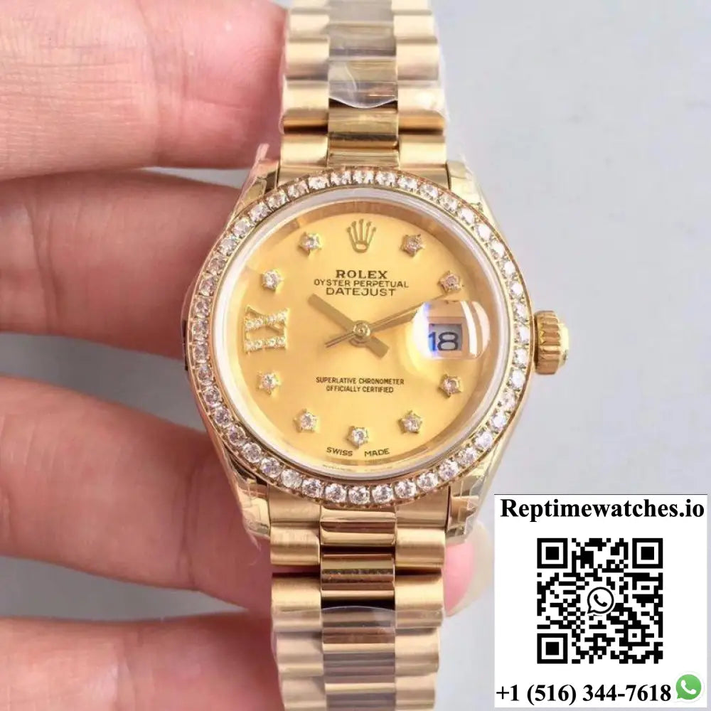 Rolex Lady Datejust 279138RBR 28MM Yellow Gold Champagne Dial - Watches