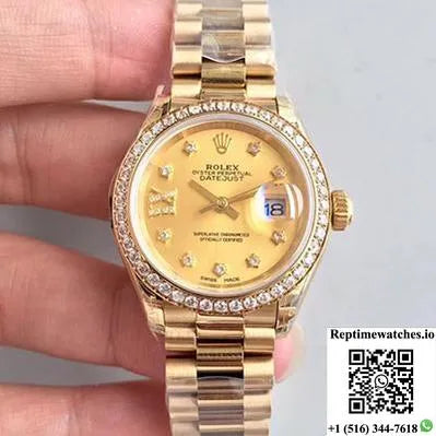 Rolex Lady Datejust 279138Rbr 28Mm Yellow Gold Champagne Dial-Rep Time Watches