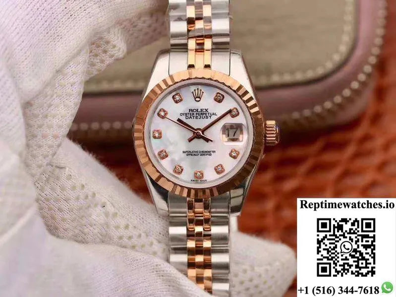 Rolex Lady Datejust Rose Gold 28Mm White Enamel Dial-Rep Time Watches
