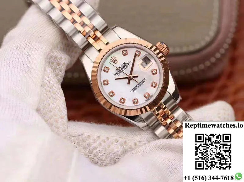 Rolex Lady Datejust Rose Gold 28Mm White Enamel Dial-Rep Time Watches