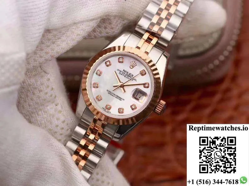 Rolex Lady Datejust Rose Gold 28Mm White Enamel Dial-Rep Time Watches