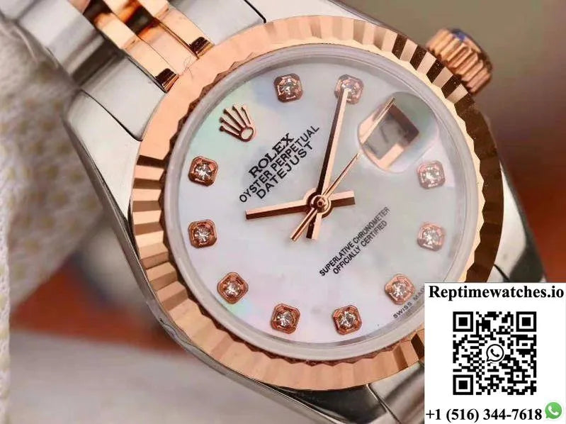Rolex Lady Datejust Rose Gold 28Mm White Enamel Dial-Rep Time Watches