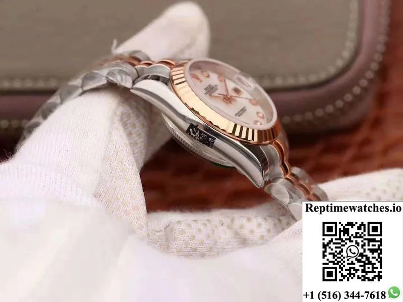 Rolex Lady Datejust Rose Gold 28Mm White Enamel Dial-Rep Time Watches