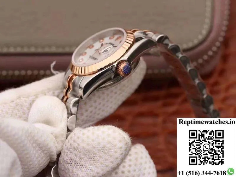 Rolex Lady Datejust Rose Gold 28Mm White Enamel Dial-Rep Time Watches