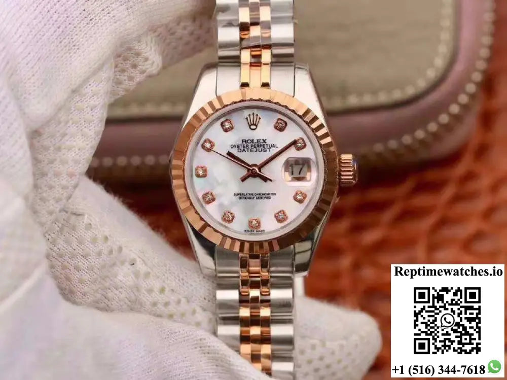 Rolex Lady Datejust Rose Gold 28MM White Enamel Dial - Watches