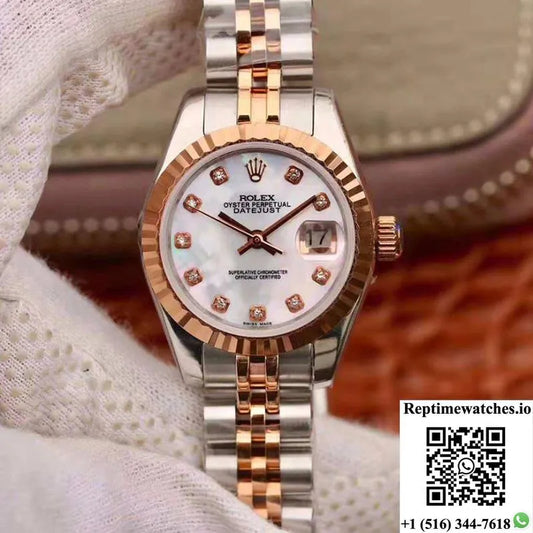 Rolex Lady Datejust Rose Gold 28Mm White Enamel Dial-Rep Time Watches