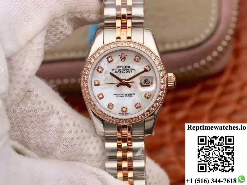 Rolex Lady Datejust Two Tone Bracelet 28Mm Enamel Dial-Rep Time Watches