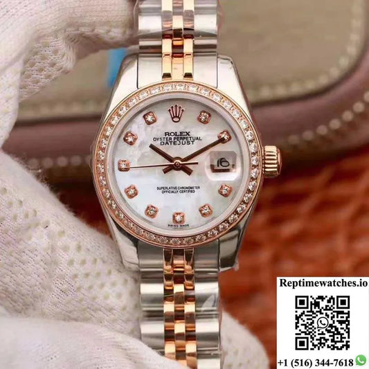 Rolex Lady Datejust Two Tone Bracelet 28Mm Enamel Dial-Rep Time Watches