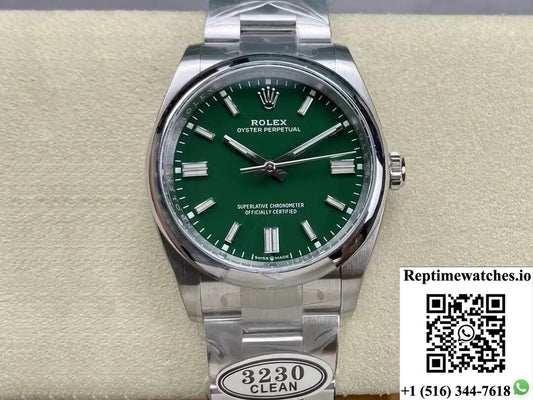 Rolex Oyster Perpetual M126000-0005 36Mm Clean Factory Green Dial-Rep Time Watches