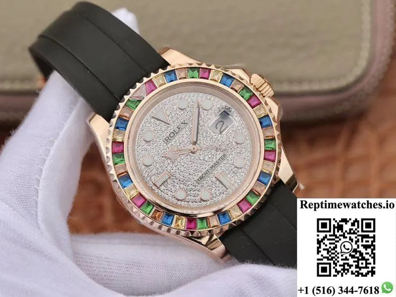 Rolex Oyster Perpetual Yacht Master 116695 Silver Diamonds Dial-Rep Time Watches