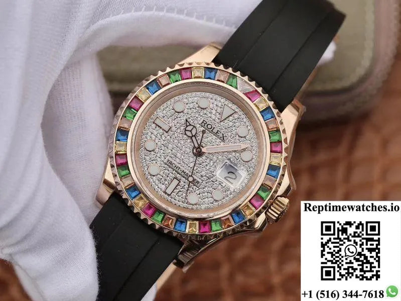 Rolex Oyster Perpetual Yacht Master 116695 Silver Diamonds Dial-Rep Time Watches