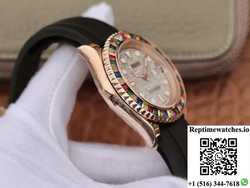 Rolex Oyster Perpetual Yacht Master 116695 Silver Diamonds Dial-Rep Time Watches