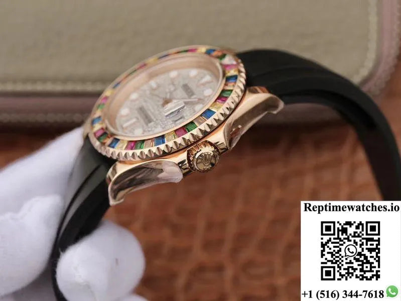 Rolex Oyster Perpetual Yacht Master 116695 Silver Diamonds Dial-Rep Time Watches