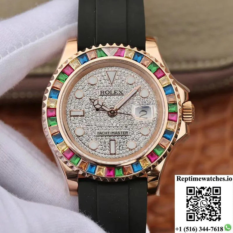 Rolex Oyster Perpetual Yacht Master 116695 Silver Diamonds Dial-Rep Time Watches