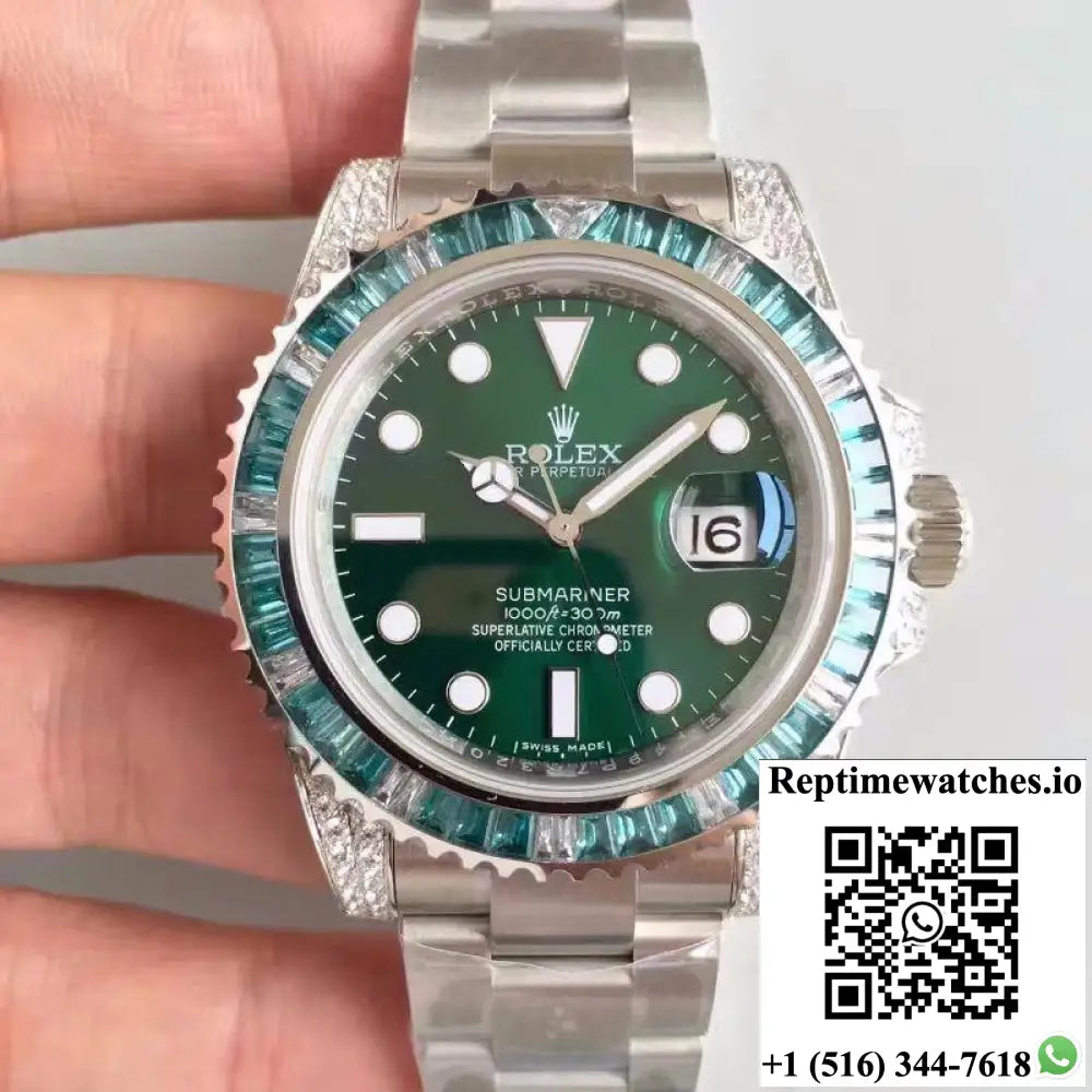 Rolex Submariner Date 116610LV Noob Factory V9 Green Dial Diamond - Watches