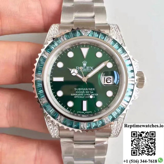 Rolex Submariner Date 116610Lv Noob Factory V9 Green Dial Diamond-Rep Time Watches