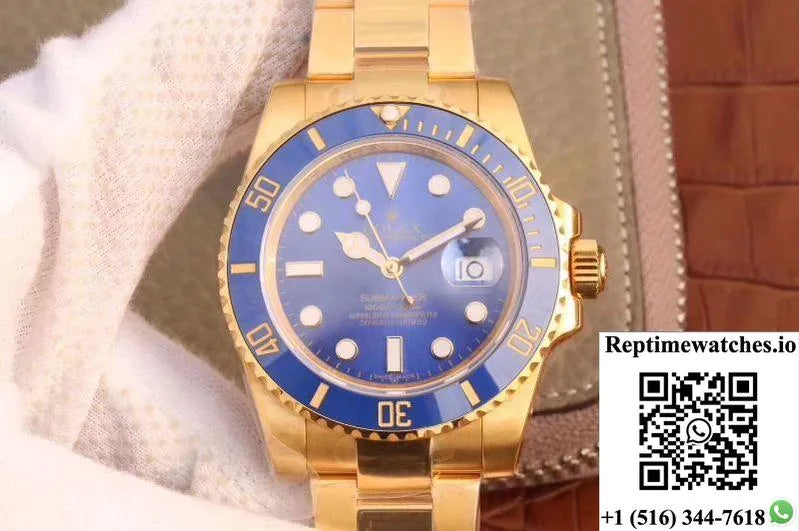Rolex Submariner Date 116618Lb Vr Factory 18K Yellow Gold Wrapped Blue Dial-Rep Time Watches