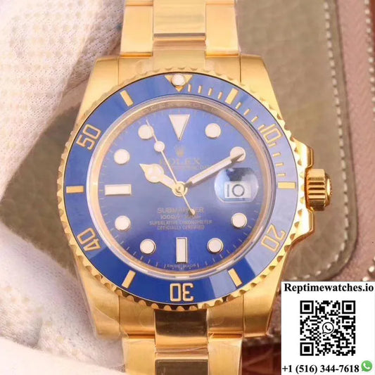 Rolex Submariner Date 116618Lb Vr Factory 18K Yellow Gold Wrapped Blue Dial-Rep Time Watches