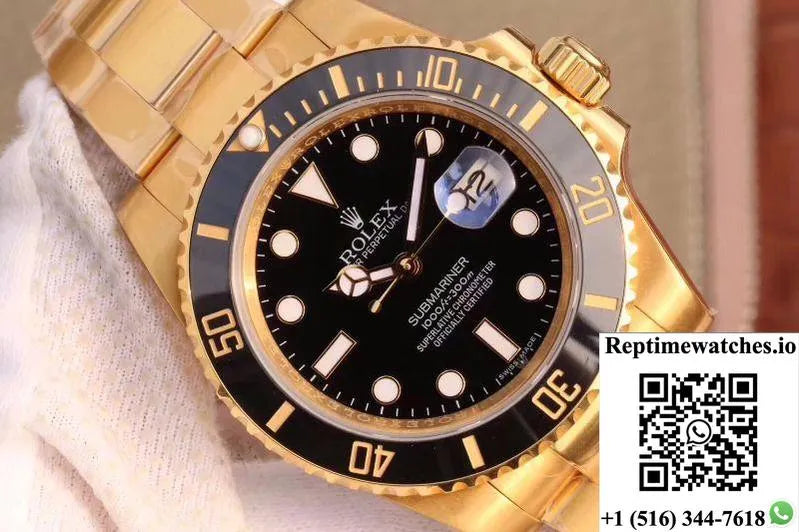 Rolex Submariner Date 116618Ln Vr Factory 18K Yellow Gold Wrapped Black Dial-Rep Time Watches