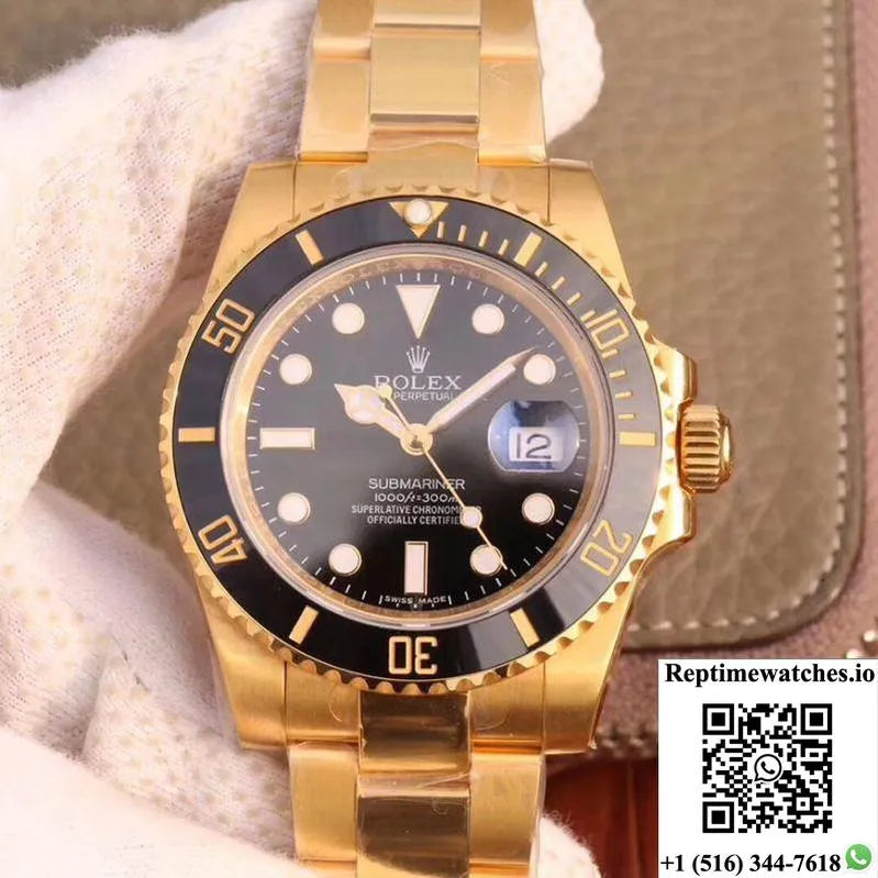 Rolex Submariner Date 116618Ln Vr Factory 18K Yellow Gold Wrapped Black Dial-Rep Time Watches