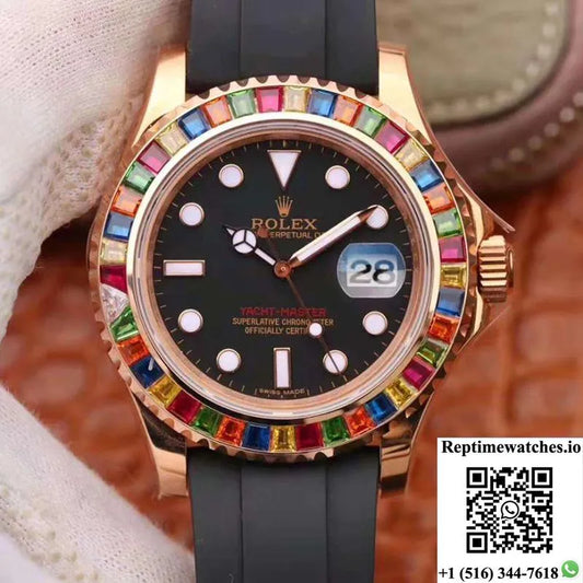 Rolex Yacht Master 116695Sats 40Mm Noob Factory 18K Rose Gold Wrapped Black Dial-Rep Time Watches