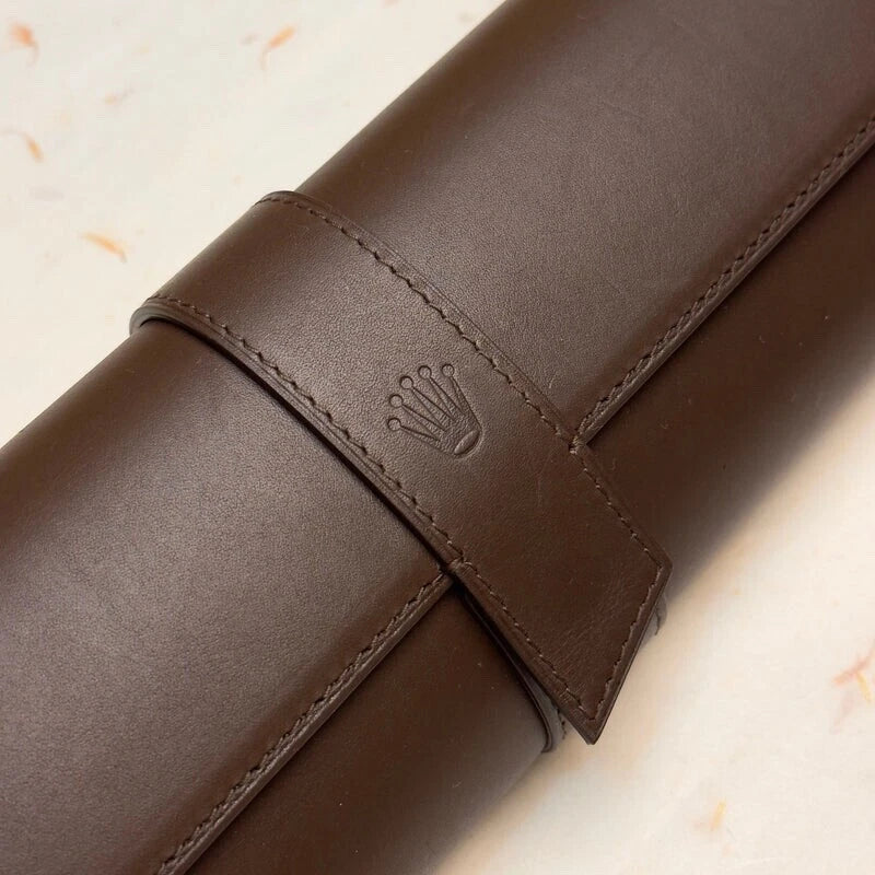 ROLEX BROWN LEATHER TRIO WATCH TRAVEL CASE AUTHENTIC STORAGE HOLDER