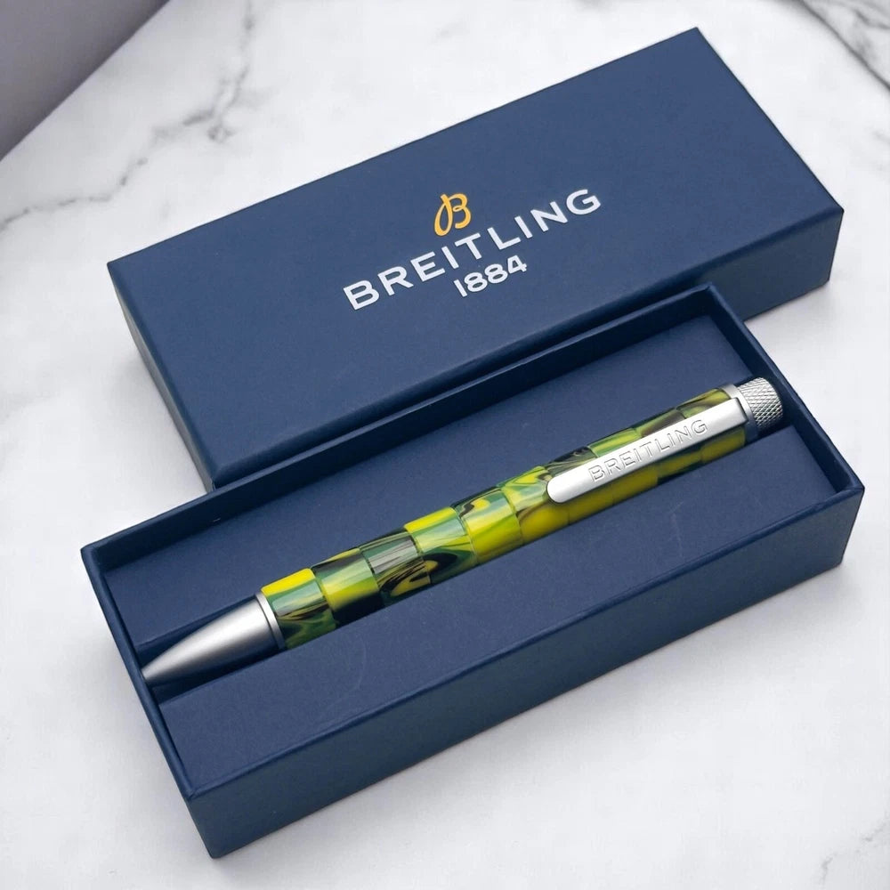 BREITLING MOSAIC VERDANT BALLPOINT PEN YELLOW & GREEN MARBLE DESIGN
