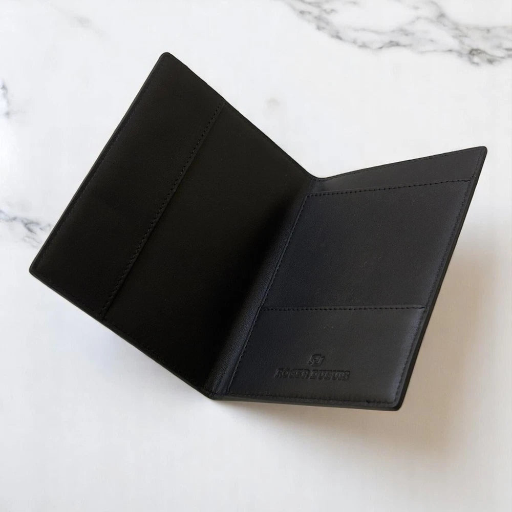 ROGER DUBUIS INTRECCIATO LEATHER PASSPORT HOLDER – BLACK – VIP GIFT – BOXED