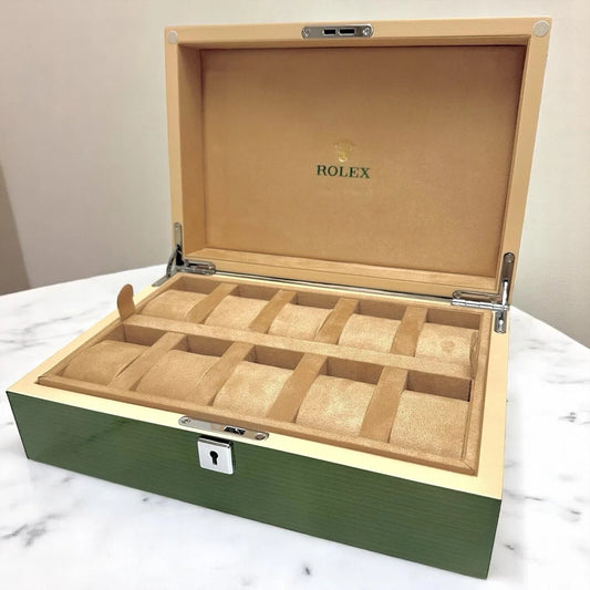 ROLEX GREEN LACQUER 10 MULTI WATCH BOX WOOD STORAGE CASE DATEJUST DAYDATE OYSTER
