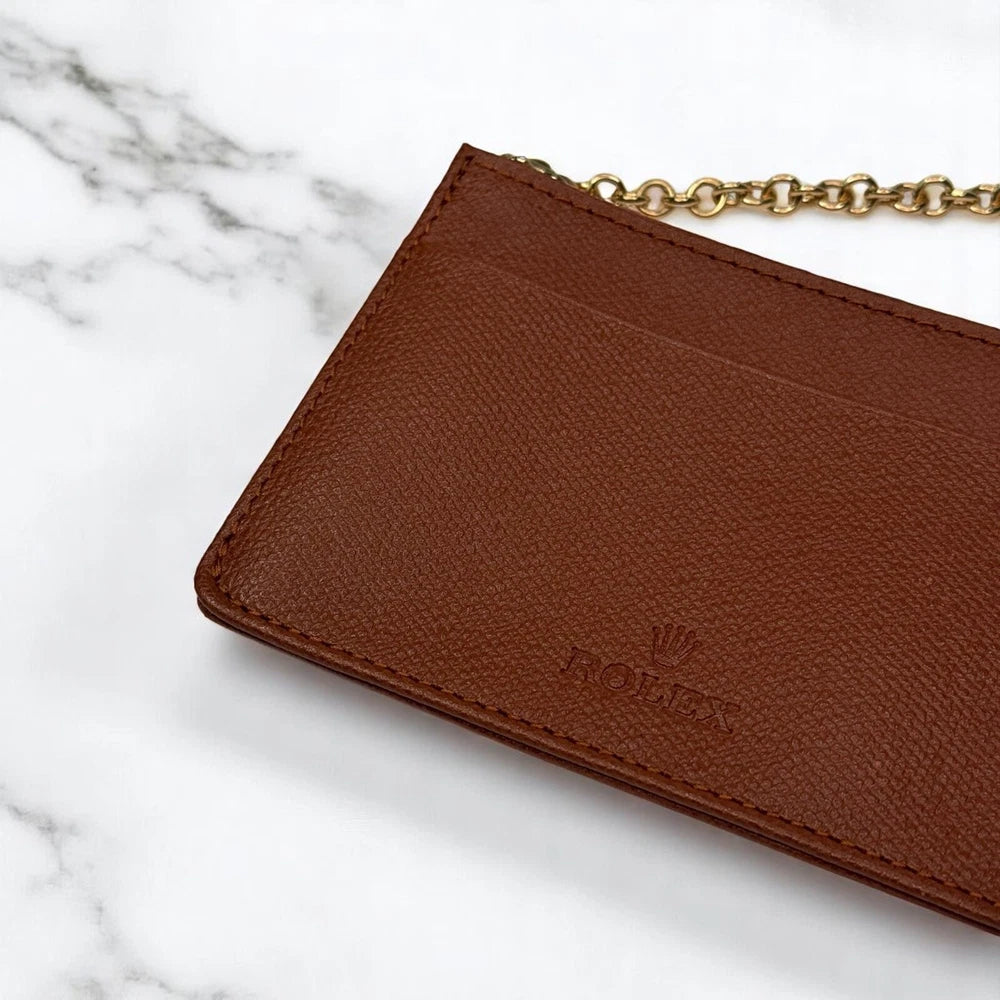 ROLEX BASELWORLD 2014 VIP LEATHER WALLET – LIMITED EDITION – BROWN WITH CHAIN AD