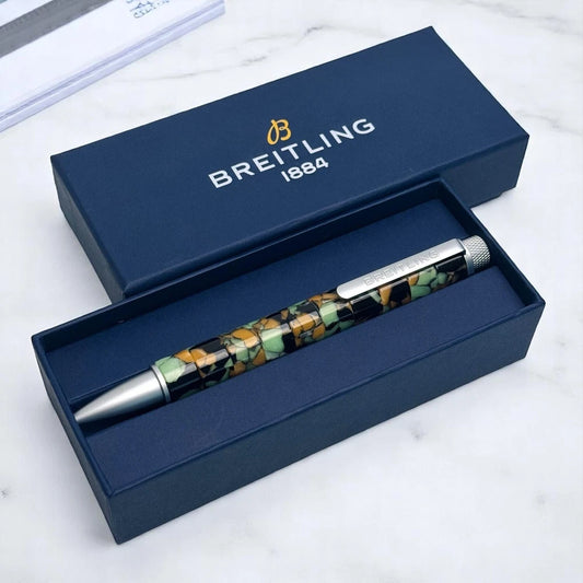 BREITLING MOSAIC SWIRLED BALLPOINT PEN – GREEN ORANGE MARBLED DESIGN